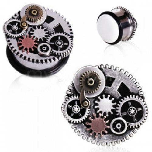 316L Surgical Steel Steampunk Gear Menagerie Plug by Fashion Hut Jewelry