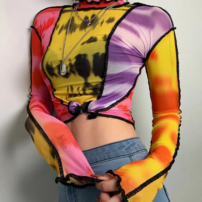 Technicolor Mesh Turtleneck by White Market