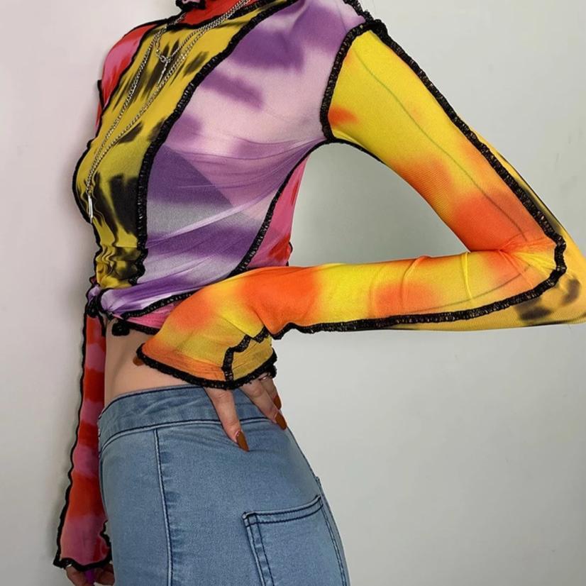 Technicolor Mesh Turtleneck by White Market