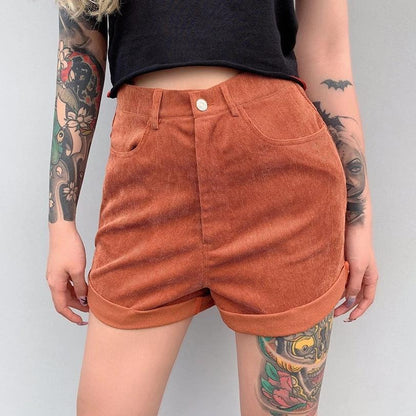 High Waisted Corduroy Shorts by White Market