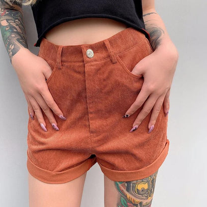 High Waisted Corduroy Shorts by White Market