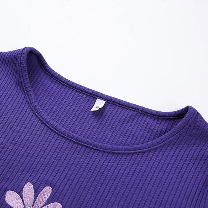 Purple Daisy Embroidered Ribbed Top by White Market