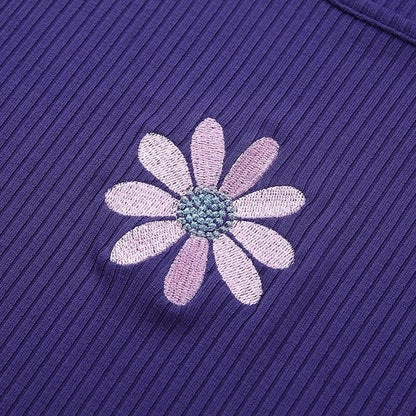 Purple Daisy Embroidered Ribbed Top by White Market