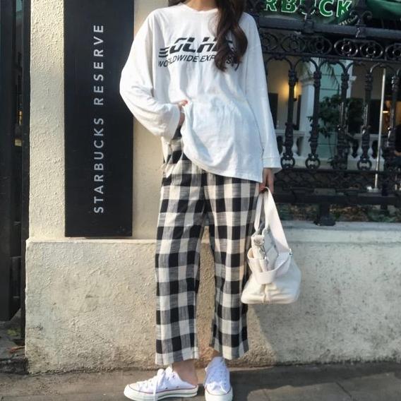 Plaid Wide Leg Weekend Pants by White Market