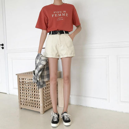 High Waisted Contracted Denim Shorts by White Market