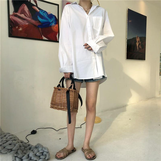 Oversized White Boyfriend Button Down Shirt by White Market