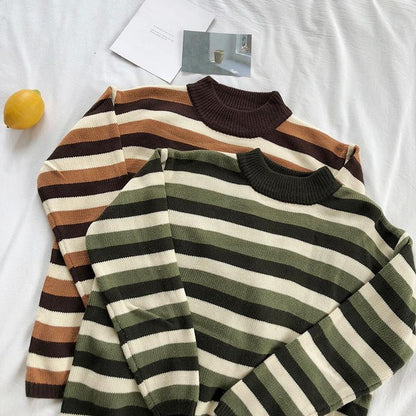 Striped Knitted Pullover Sweater by White Market