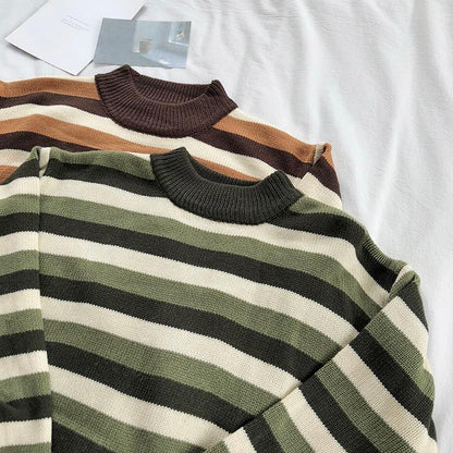 Striped Knitted Pullover Sweater by White Market