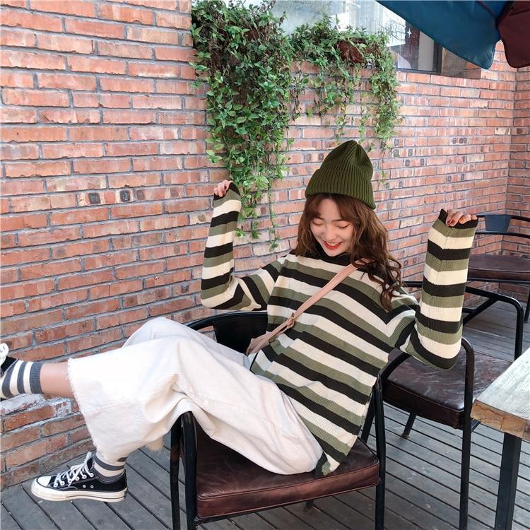 Striped Knitted Pullover Sweater by White Market