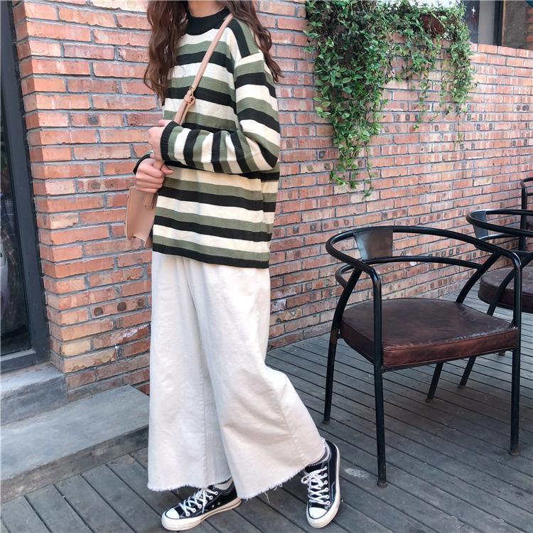 Striped Knitted Pullover Sweater by White Market