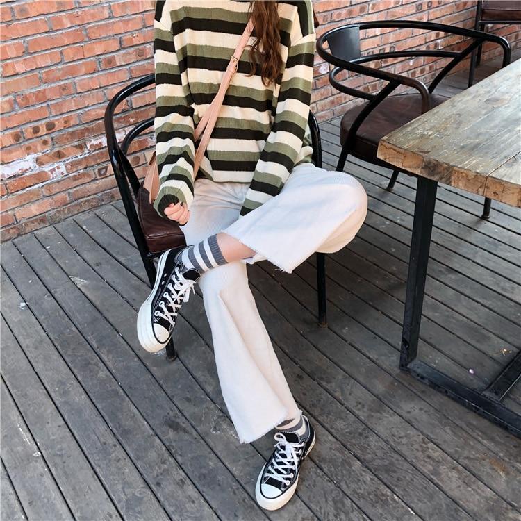 Striped Knitted Pullover Sweater by White Market