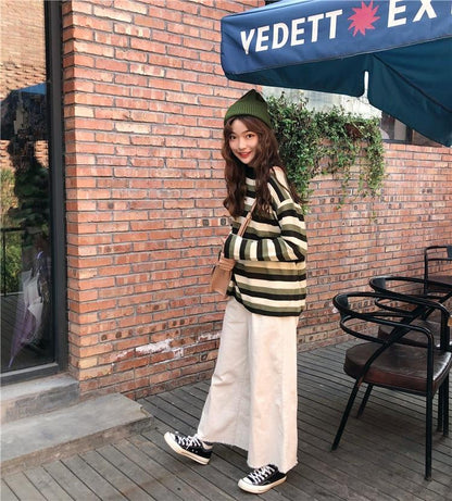 Striped Knitted Pullover Sweater by White Market