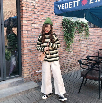 Striped Knitted Pullover Sweater by White Market