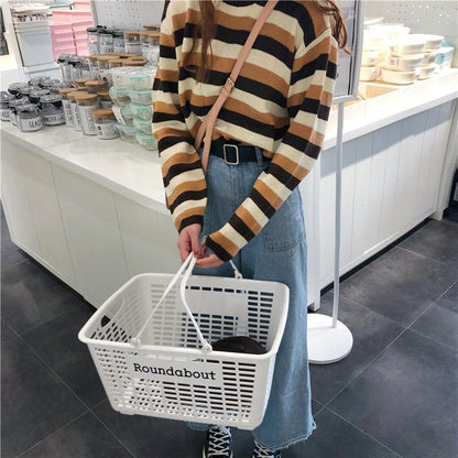 Striped Knitted Pullover Sweater by White Market