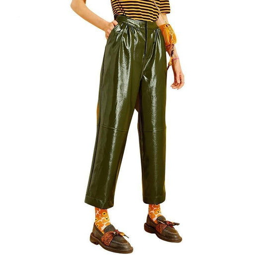 Army Green Leather Pants by White Market