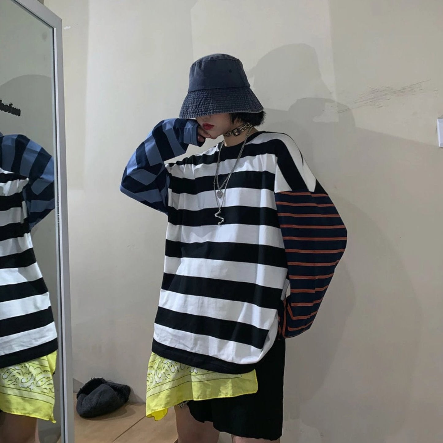 Patchwork Striped Long Sleeve Tee by White Market