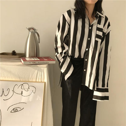 Vertical Striped Buttoned Shirt by White Market