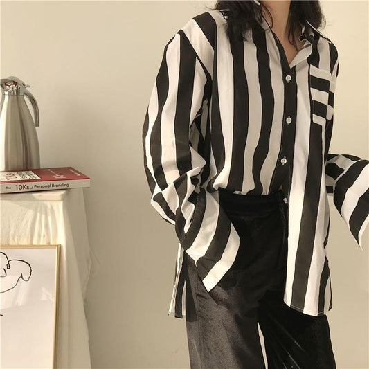 Vertical Striped Buttoned Shirt by White Market