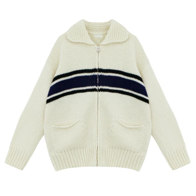 Thick Fiber Knitted Zip Up Cardigan by White Market