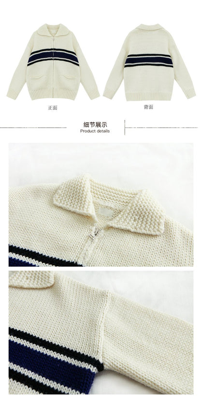Thick Fiber Knitted Zip Up Cardigan by White Market