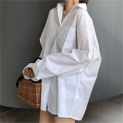 Oversized White Boyfriend Button Down Shirt by White Market