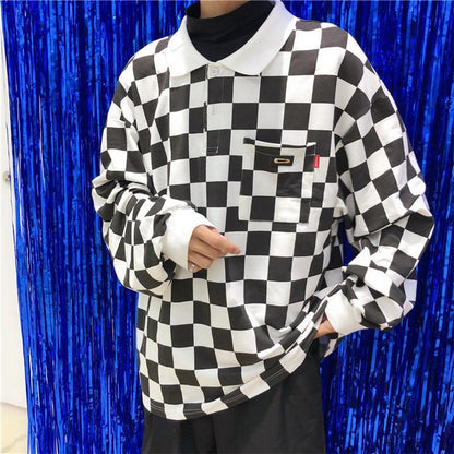 Checkerboard Long Sleeve Polo by White Market