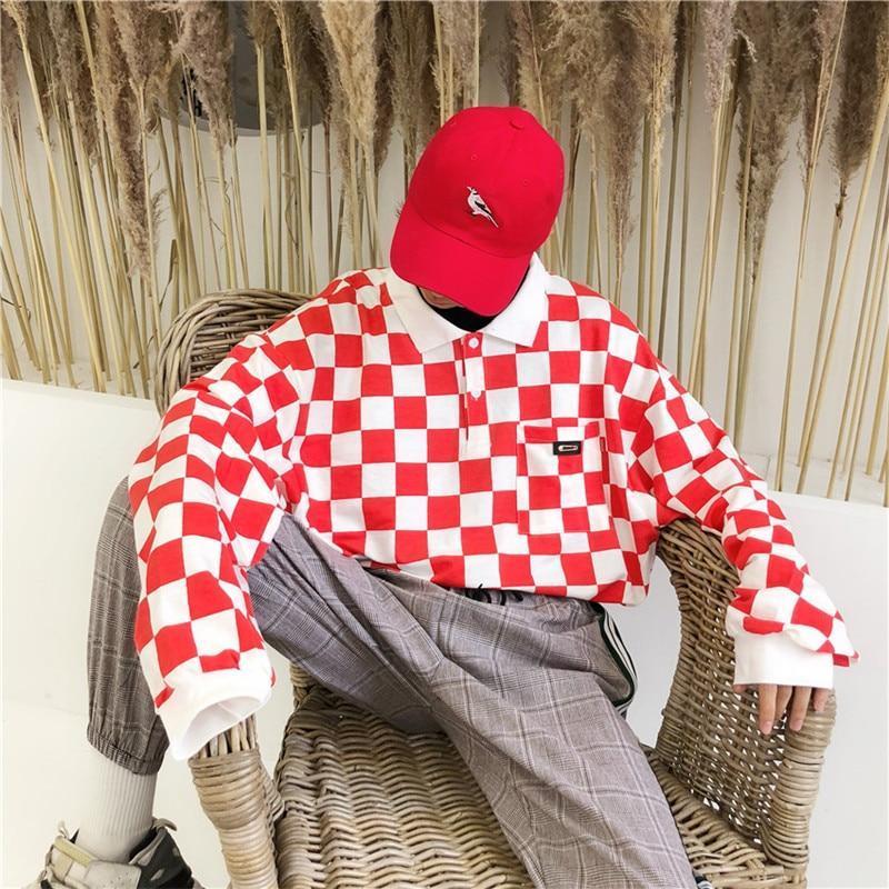 Checkerboard Long Sleeve Polo by White Market