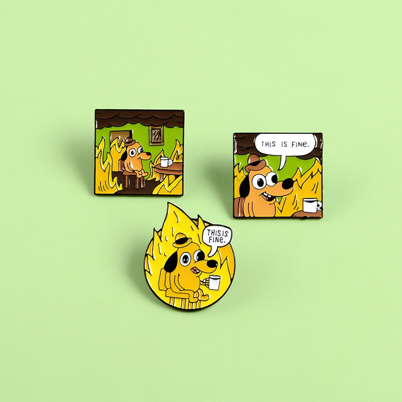 "This Is Fine" Burning Pins by White Market