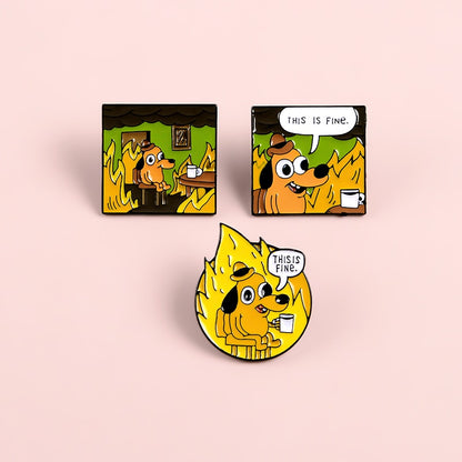 "This Is Fine" Burning Pins by White Market