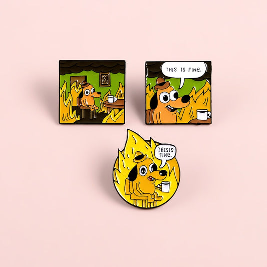 "This Is Fine" Burning Pins by White Market