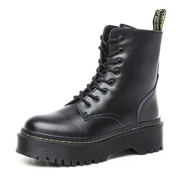 Genuine Leather Combat Platform Boots by White Market