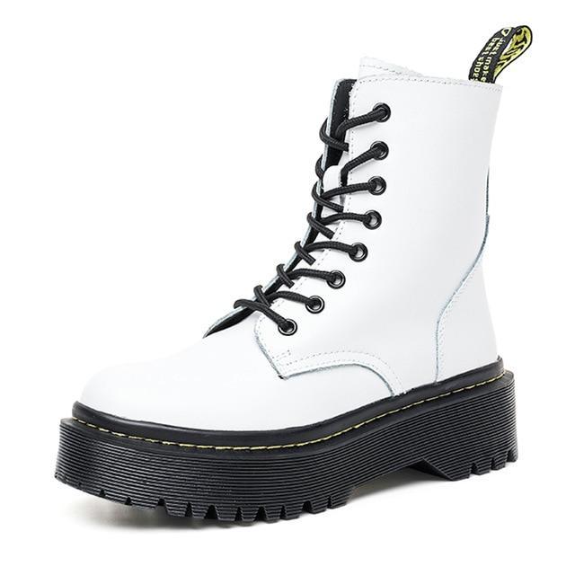 Genuine Leather Combat Platform Boots by White Market