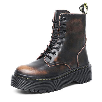 Genuine Leather Combat Platform Boots by White Market