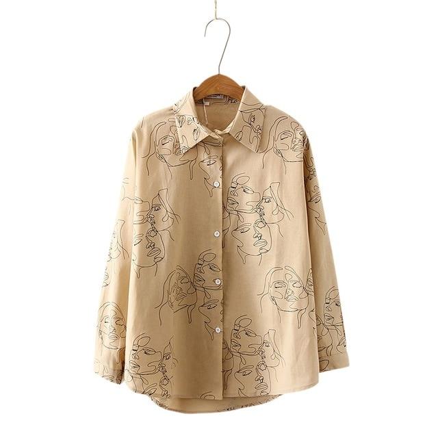 Line Drawing Portrait Button-Up by White Market