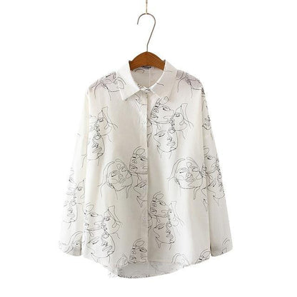 Line Drawing Portrait Button-Up by White Market