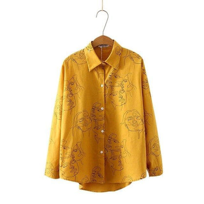 Line Drawing Portrait Button-Up by White Market