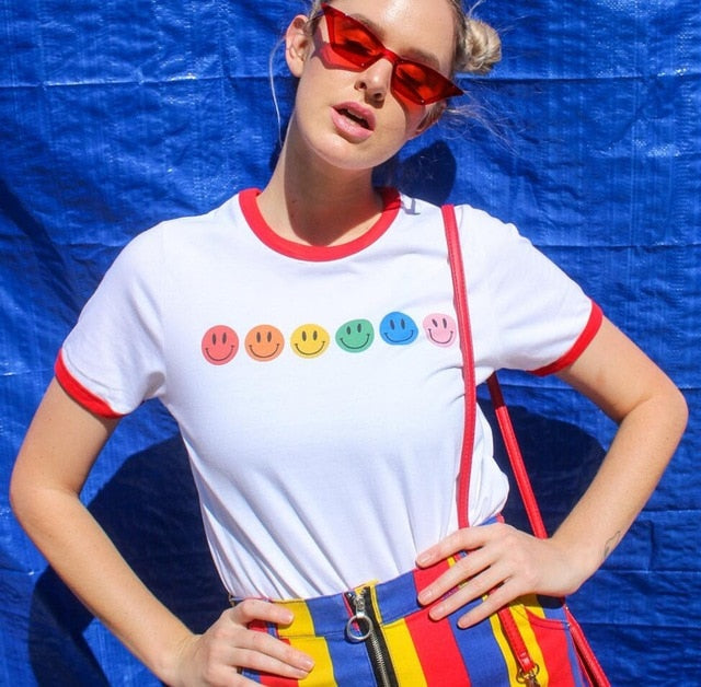 Rainbow Smiley RInger Tee by White Market