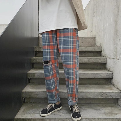 Distressed Plaid Trousers by White Market