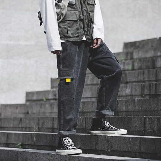 Oversized Cargo Denim Pants by White Market