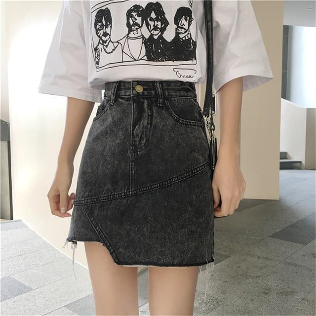 Asymmetrical Denim Mini Skirt by White Market