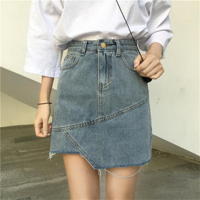 Asymmetrical Denim Mini Skirt by White Market