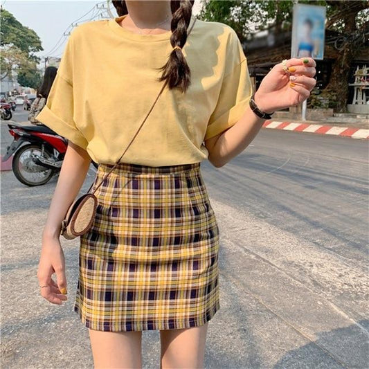 High Waisted Plaid Mini Skirt by White Market