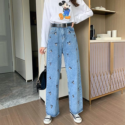 Micky Mouse Embroidered High Waisted Jeans by White Market