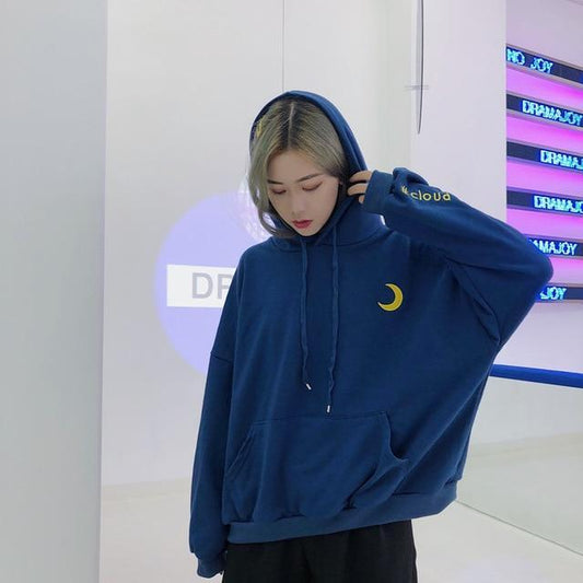 Crescent Moon Embroidered Hoodie by White Market