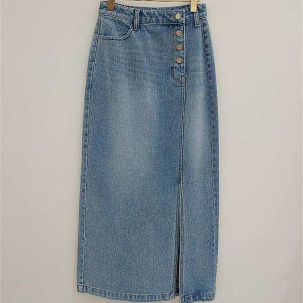 High Waisted Vintage  Split Denim Midi Skirt by White Market