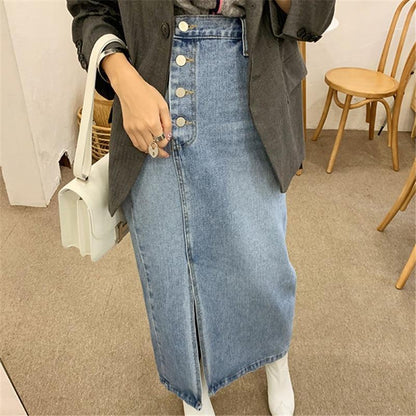 High Waisted Vintage  Split Denim Midi Skirt by White Market