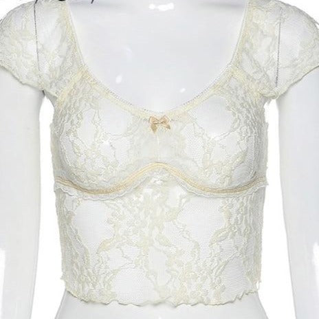 Transparent Mesh Floral Top by White Market