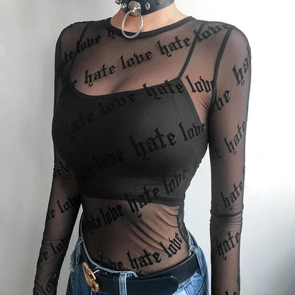 "Love Hate" Mesh Top by White Market