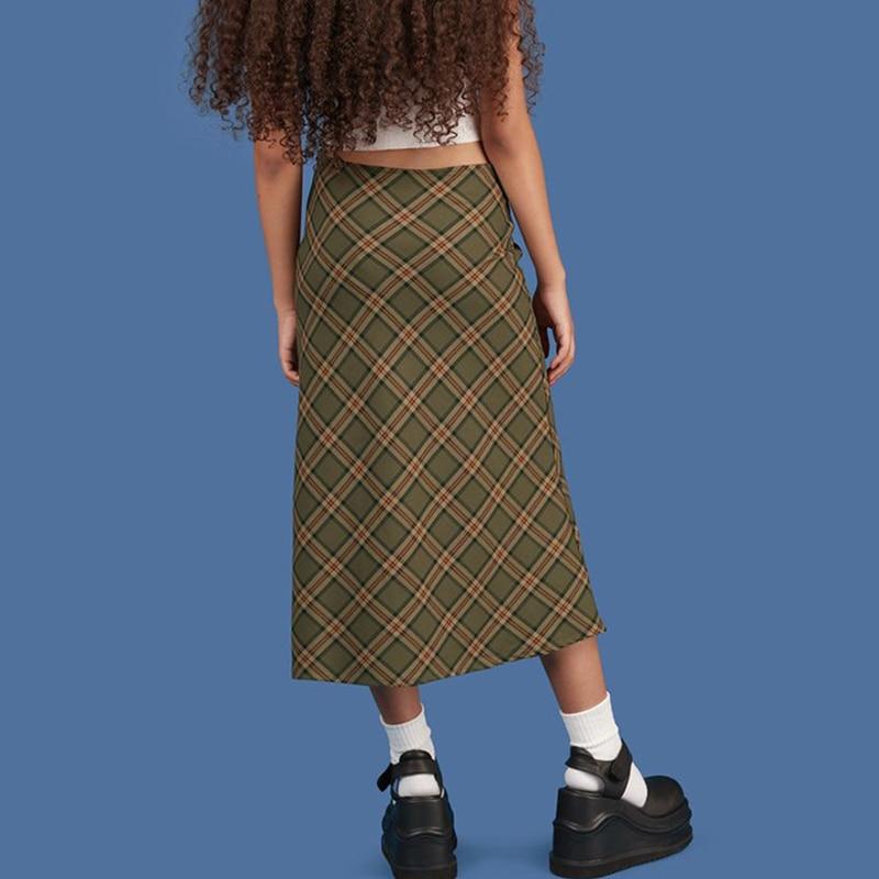 High Waisted Plaid Midi Skirt by White Market