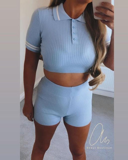 Preppy Short Sleeve Mini Skirt 2 Piece Set by White Market